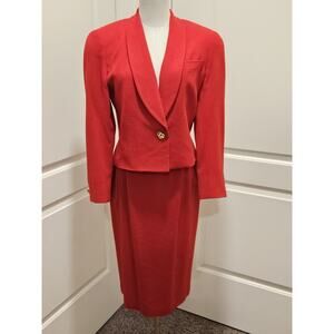 80s Vintage Ian Ross Int'l 2 pc Wool Skirt Suit Sz 6p Crop Blazer Jacket Red